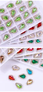 Teardrop rhinestone crystal glass diamonds detail view for DIY crafts, shoes, and hair accessories.