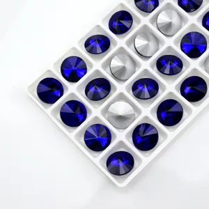 Dark blue pointed back crystal rhinestones glass gems for DIY jewelry making and nail art.