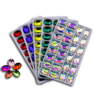 Strass Ovali a Dorso Piatto Cuciti a Mano Doppi Fori Cristalli di Vetro Colorati Accessori per Abbigliamento DIY
