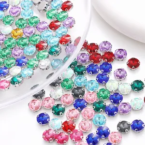 Multicolor Round Acrylic Claw Rhinestones Glass Gems With Metal Claw Base For DIY Craft Garment Accessories