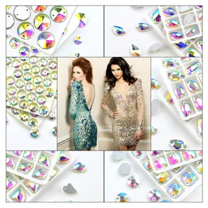 Glas platte rug opnaaibare strass steentjes AB kleur fancy vorm DIY kristal edelstenen.