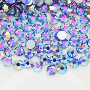 Efecto AB pedrería plana para nail art y manualidades, diamantes de cristal brillante.