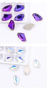 K9 glass sew-on crystals axe shaped rhinestones for wedding dress garment accessories detail