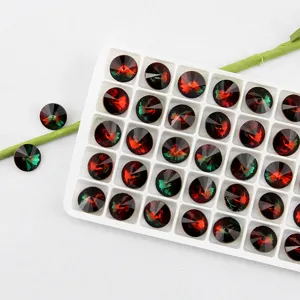 10mm round pointed back crystal rhinestones with red green gradient, ideal for nail art DIY.