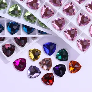 Colorful fat triangle glass sew-on rhinestones, perfect for DIY clothing and jewelry accessories.