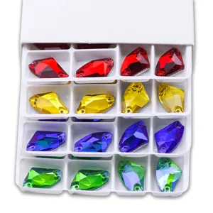 Colorful axe-shaped sew-on glass rhinestones double hole crystals DIY dress accessories