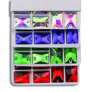 Strass à coudre en verre rectangulaires boutons dos plat pour les fournitures DIY.