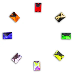 Boutons en verre rectangulaires colorés à coudre avec deux trous pour accessoires