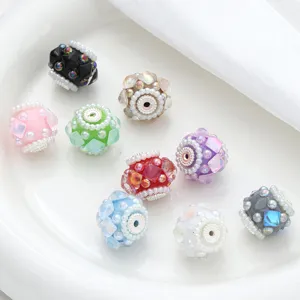 DIY colorful flower beads with holes, rhinestone pearl beaded jewelry making accessories.