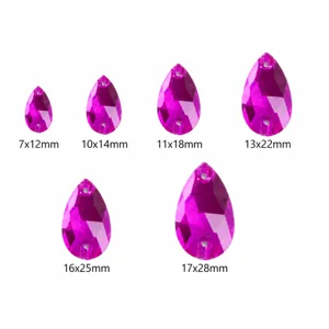Strass de vidrio en forma de gota en fucsia, cuentas de cristal planas con agujeros.