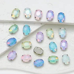Glass Rhinestones Sew On Crystals With Claw Base Oval Shape Colorful DIY Garment Clothes Shoes Craft Accessories