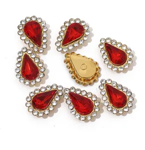 Red teardrop rhinestone claw drill detail, ideal for DIY hair accessories and clothing.