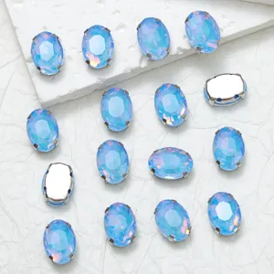Oval crystal glass rhinestones with claw settings, perfect for DIY jewelry and clothing accessories.