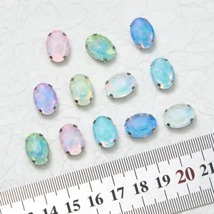 Colorful oval glass rhinestone sew-on claw crystals for DIY clothing and jewelry accessories.