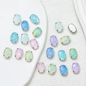 Oval glass claw rhinestones for DIY garment and jewelry crafting, colorful crystal stones.