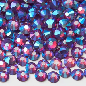 Purple glass flatback rhinestones for nail art, dazzling aurora crystal diamonds for DIY crafts.