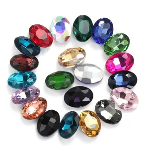 Colorful oval glass rhinestones for DIY bridal hair accessories, clothing, and crafts decoration.