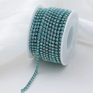Blue rhinestone cup chain spool DIY glass crystal diamond trim for clothing and phone case.