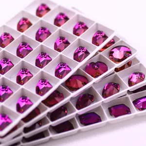 Verloop Paars Kristal Glas Naai Strass Platte Achterkant Gemengde Vormen Naai Op Strass Voor DIY Kleding Ambachten