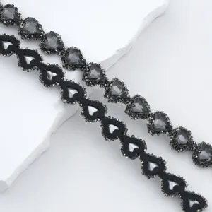 Chaîne de bordure en strass cœur étincelant pour vêtements DIY, accessoire ruban