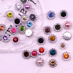 10/12MM Rhinestone Pearl Flower Buttons DIY Craft Sewing Hair Bows Dress Decor Accessories