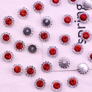 10/12mm Red Rhinestone Flower Buttons Sunflower Crystal Sewing Craft Buttons For DIY Bows