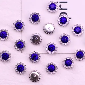 10/12MM Sunflower Rhinestone Buttons Blue Crystal Craft Buttons for Hair Bows Sewing DIY