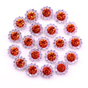 10/12mm double layer sunflower rhinestone buttons orange crystal craft DIY hair bow accessories