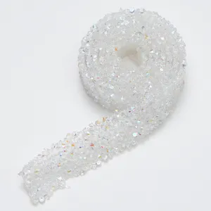 Sparkling crystal rhinestone ribbon detail view, self-adhesive diamond trim for craft DIY.