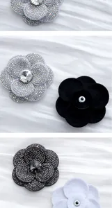 Camellia flower rhinestone shoe clips DIY hair accessories handmade decorative patches