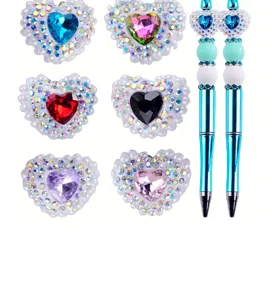 Herz Strass Kristall Knöpfe DIY handgemachte Zubehör und glänzende Perlen Kugelschreiber.