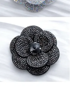 Rhinestone camellia flower accessory, sparkling crystal DIY brooch for shoes and hair crafts.