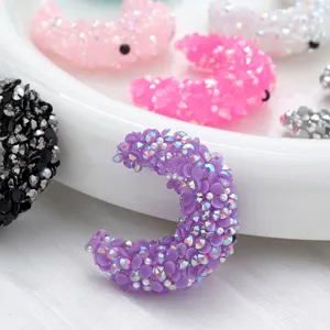 Crescent rhinestone DIY charm accessories, sparkling crystal pendant for handmade bags and jewelry.