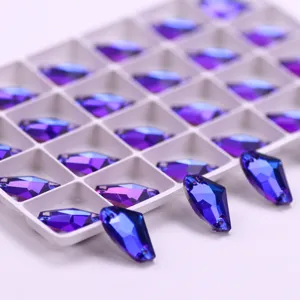 Axe shape flat back glass sew-on rhinestones for DIY crafts, dance costumes and accessories.
