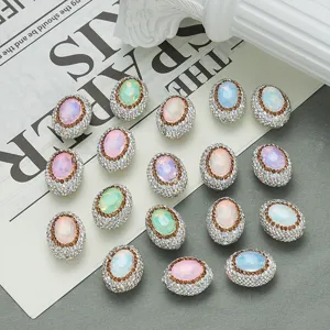 Abalorios ovalados de diamantes de imitacion para manualidades DIY, dijes de cristal