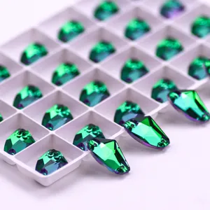 Green crystal glass sew-on rhinestones for clothing bag DIY decoration accessories.