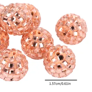 Bolas disco de diamantes de imitación de oro rosa cuentas de arcilla con agujero para joyería