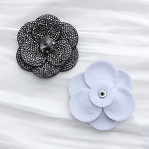 Exquisite rhinestone camellia flower shoe charm DIY handmade accessory front and back view