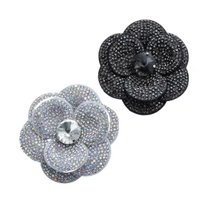 Rhinestone Camellia Shoe Clips Sparkly Crystal Flower Brooch DIY Hair Clip Accessories