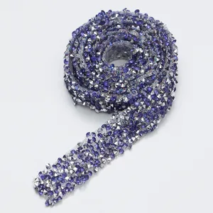 Purple rhinestone ribbon trim for DIY crafts shoes bags clothing accessories detail shot