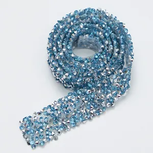 Blue resin rhinestone strip self adhesive crystal drill sticker garment accessories lace chain