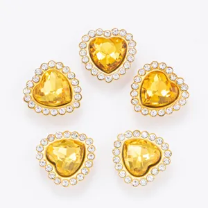 Boutons DIY en strass cristal en forme de cœur avec base dorée et cœur ambré pour couture.
