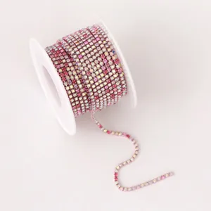 Rollo de cadena de diamantes de imitación rosa, cadena de garras de cristal para manualidades DIY.