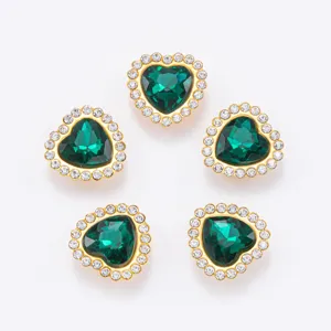 Strass cristal cœur vert bord doré accessoires couture DIY pour décoration de vêtements