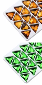 Strass piatti triangolari da cucire, perfetti per la decorazione di abbigliamento e accessori.
