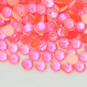 Fluorescent pink flatback rhinestones close up detail for phone case nail art DIY crafts