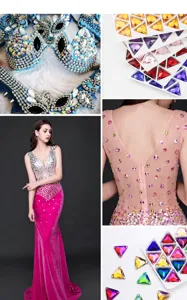 Strass triangolari con fondo piatto cuciti a mano per abbigliamento DIY e decorazione abiti.