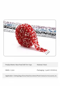 Resin pearl rhinestone ribbon DIY self-adhesive crystal diamond strip for clothing craft decor