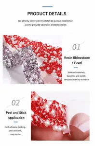 Resin rhinestone pearl self-adhesive drill strip detail showing adhesive backing and shiny look.