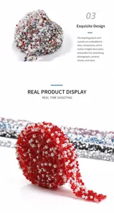 Close-up of DIY self-adhesive resin rhinestone pearl trim strip, colorful sparkling crystal.